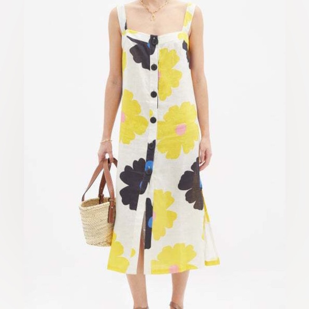 Cala de la Cruz Tamara Floral Linen Midi Dress Colombia Luxury Resort Wear